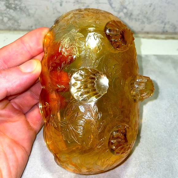 Carnival Glass Iridescent Small Candy Dish Vintage Jeanette Amber Floral Pattern - Picture 6 of 12
